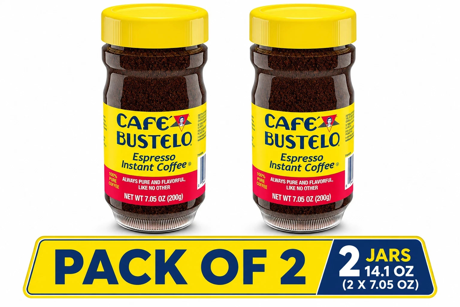 Cafe Bustelo, Espresso Style, Dark Roast Instant Coffee, 7.05 oz Jar (PACK 2)@