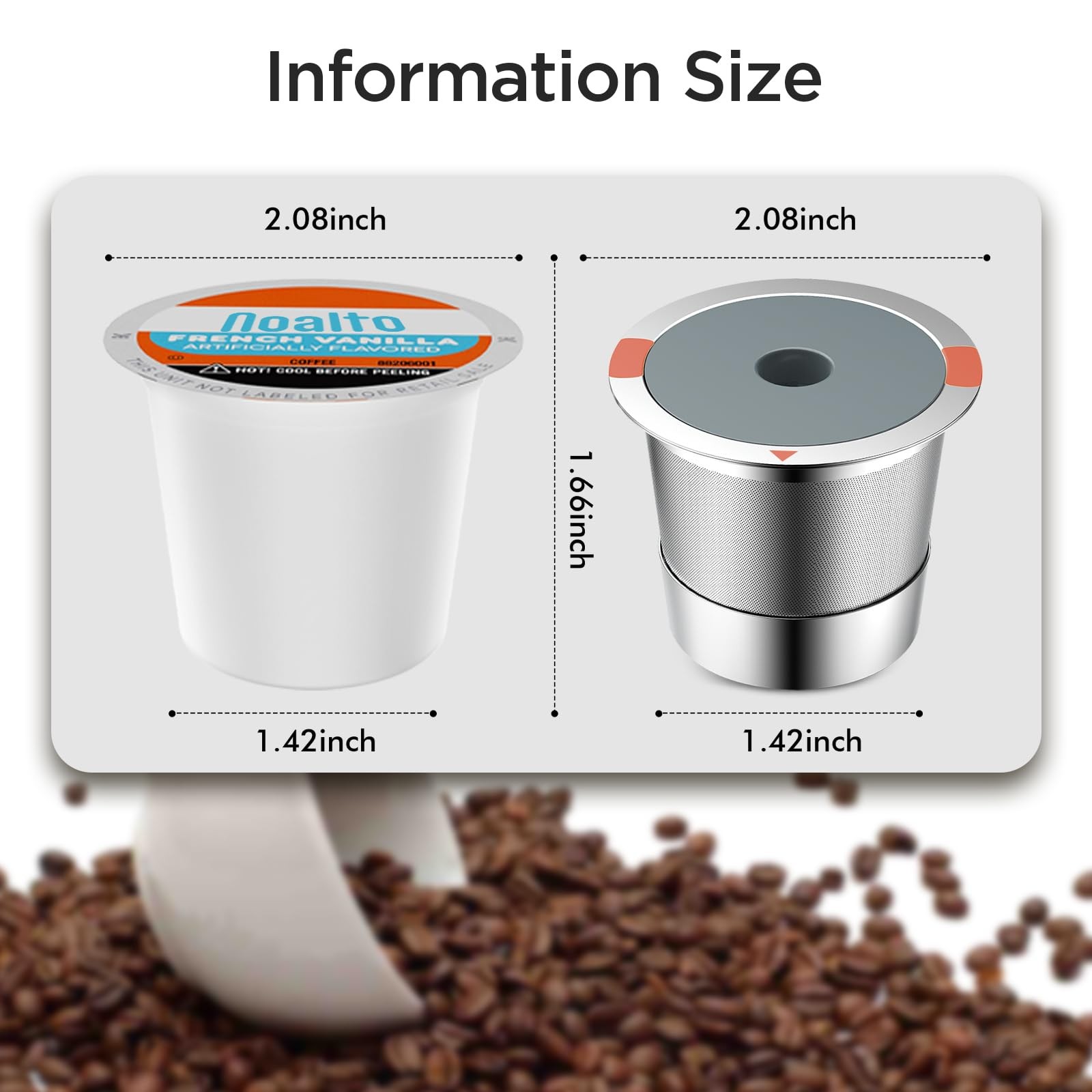 Noalto Reusable K Cups and Coffee Pods,Universal stainless 2 PACK, Sliver