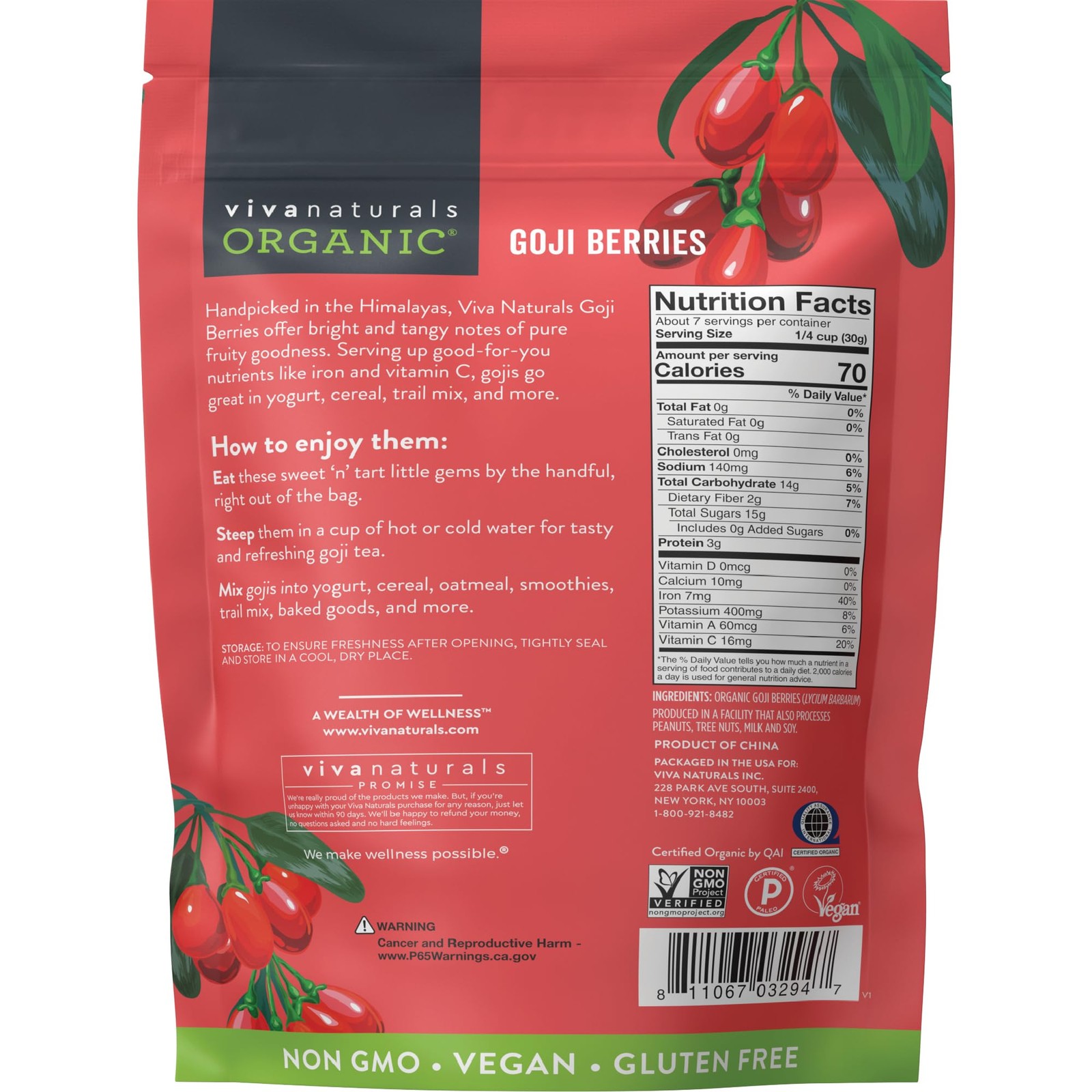 Organic Dried Goji Berries, 8 oz (227 g) – Non-GMO, Vegan Wolfberries, Perfec…