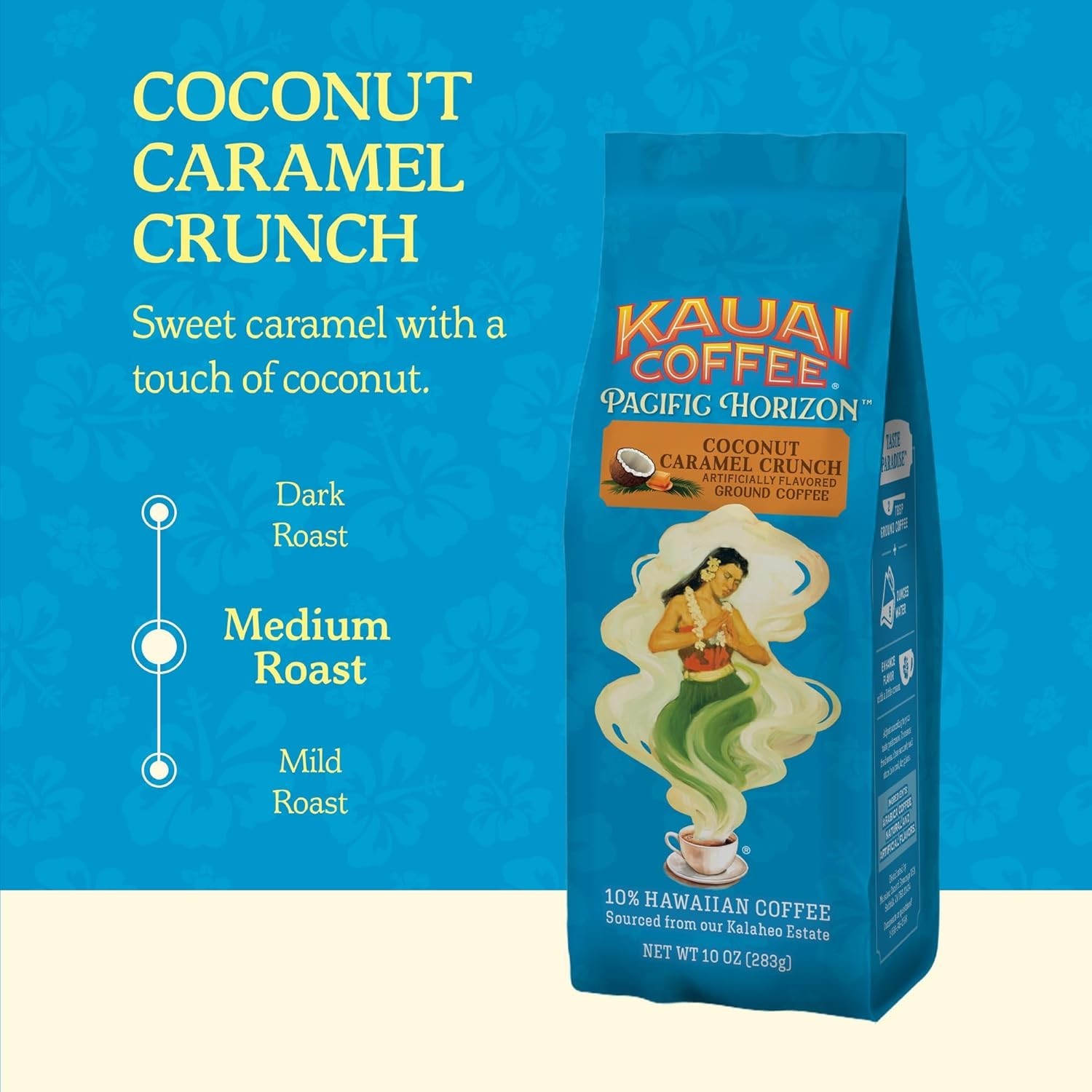 10 oz Medium Roast Hawaiian Coffee – Rich Coconut Caramel Flavor – No Bitterness