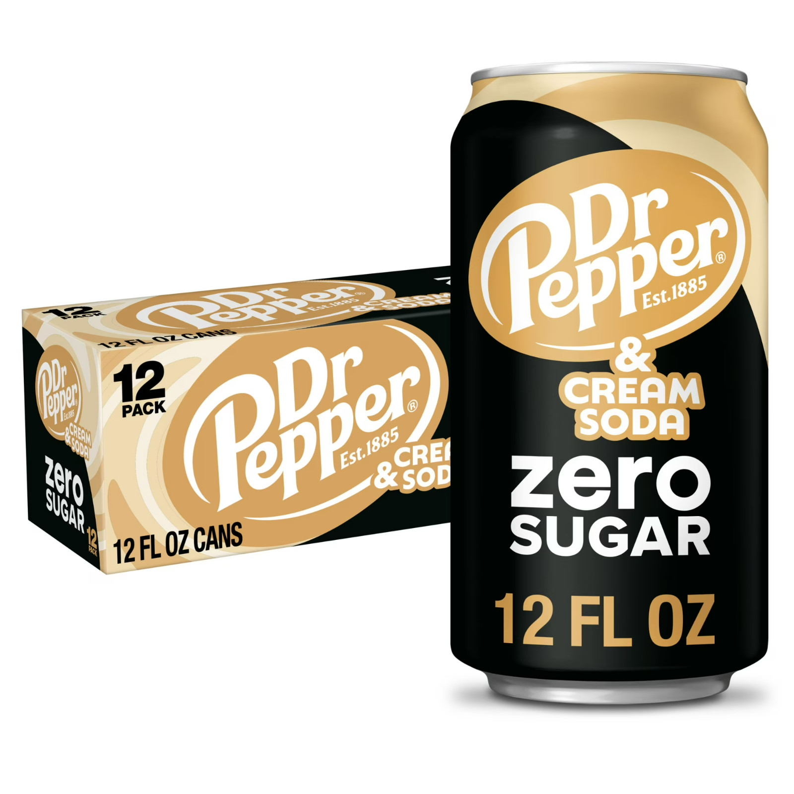 NEW Dr Pepper & Cream Zero Sugar Soda Pop, 12 Fl Oz Cans, 12 Pack | Best Seller