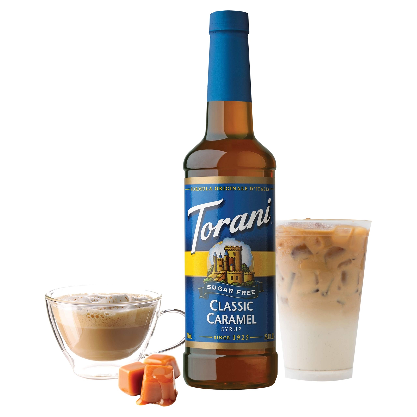 Torani Sugar Free Syrup Pack of 4 25.4 Oz Zero Calorie Caramel Flavor