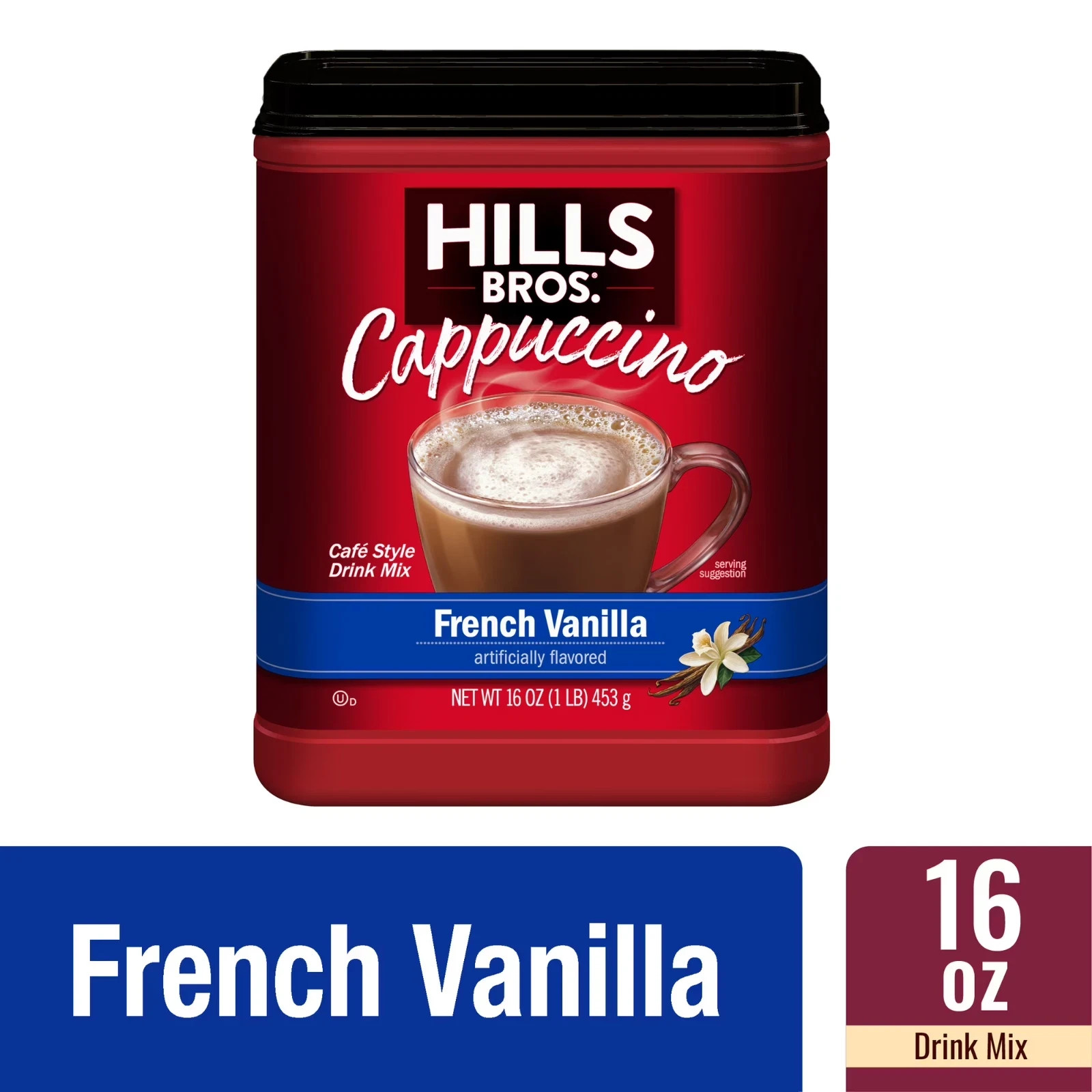 Hills Bros French Vanilla Cappuccino Instant Coffee Mix,16 Ounce Canister 4 Pack