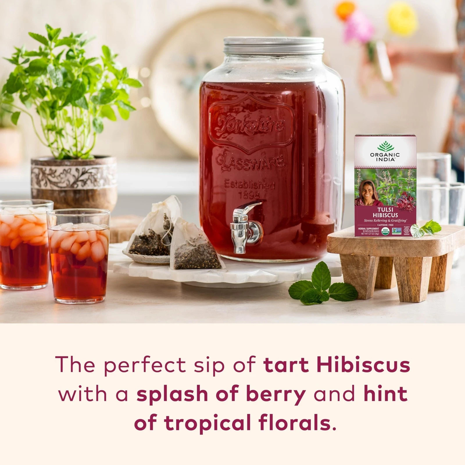 Organic India Tulsi Hibiscus Tea Floral Flavor 18 Count Pack of 6