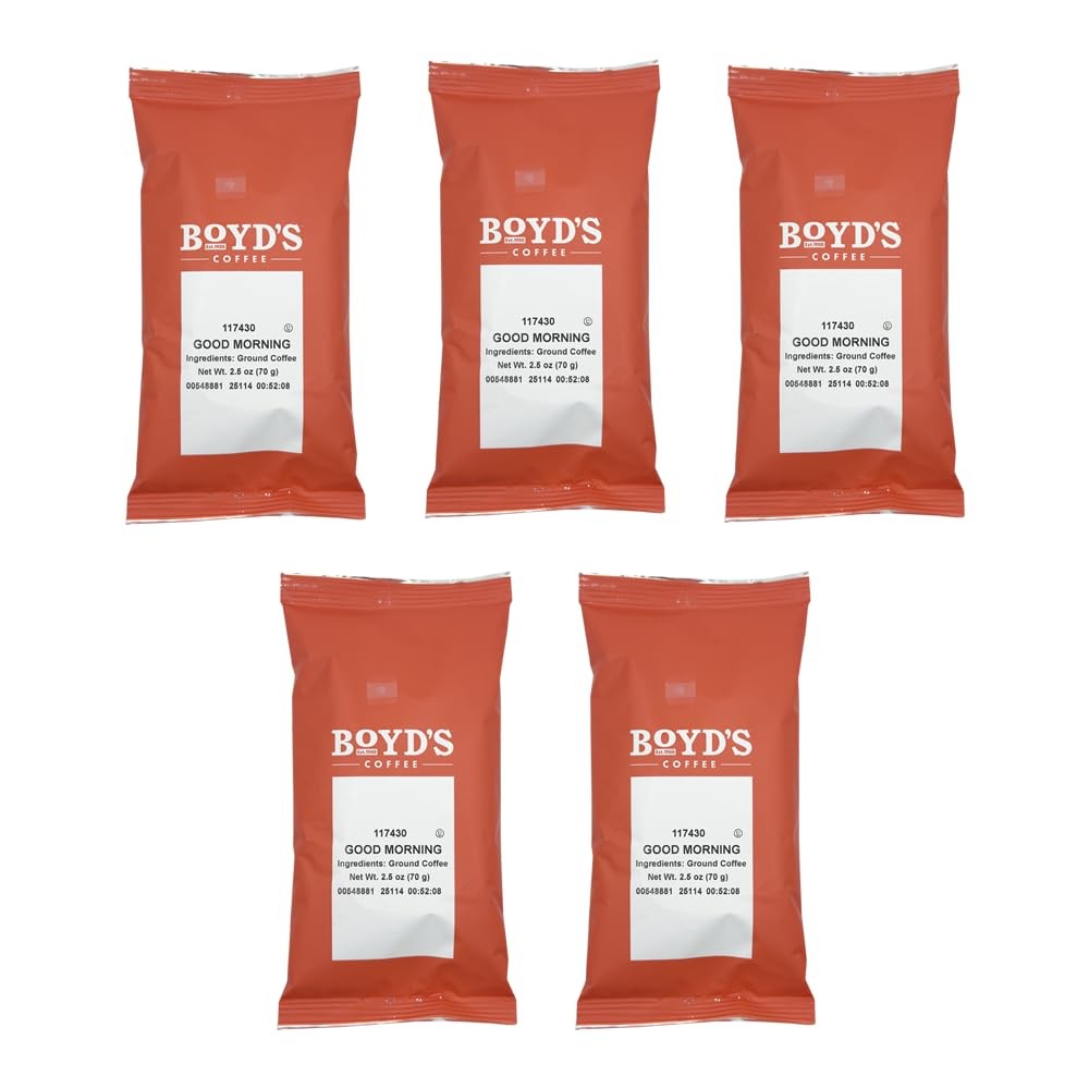 Boyd’s Good Morning Ground Coffee, Medium Roast, 5 Pack – 2.5 oz Portions