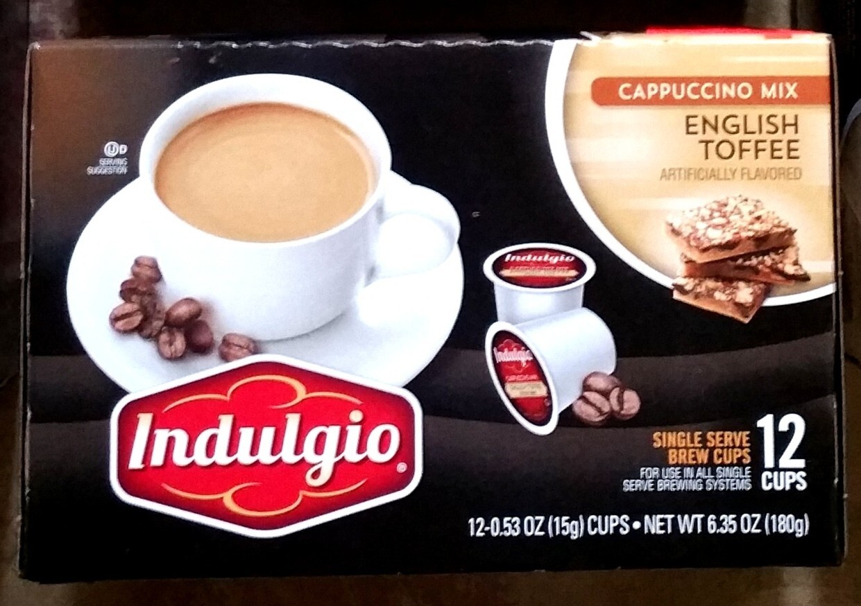 12 Indulgio ENGLISH TOFFEE Cappuccino K-Cup Coffee Pods Keurig-1 box 2027