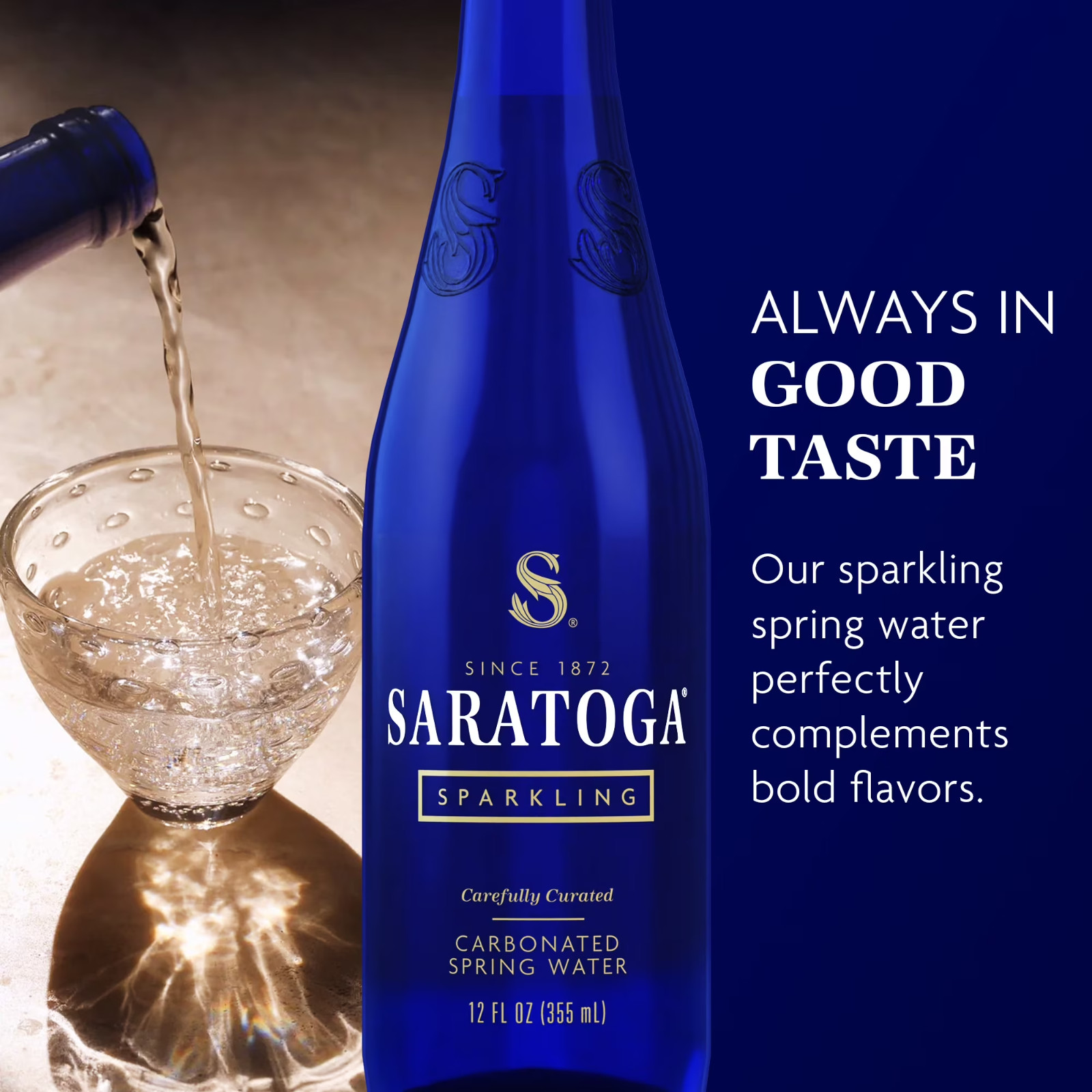 Saratoga Sparkling Spring Water, 12 fl oz, 12-pack Glass Bottles- Free Shipping