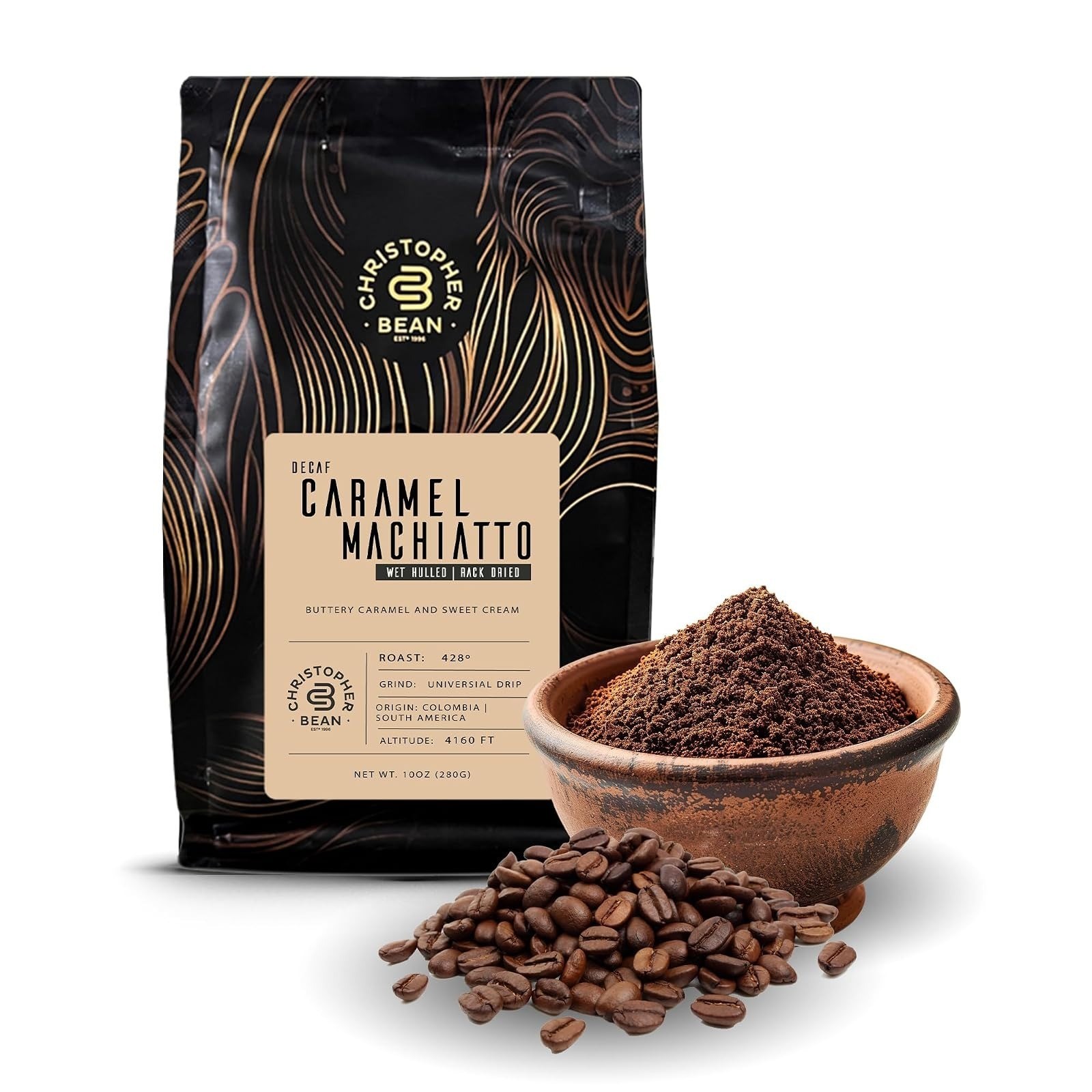 Christopher Bean Coffee – Certified Kosher – Decaf Ground Universal Drip Caramel
