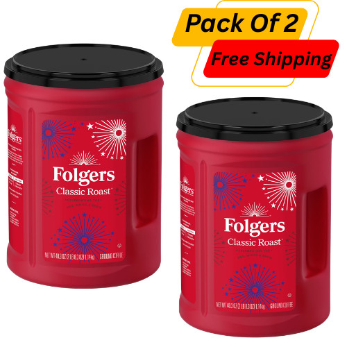 2 PACK Folgers Classic Roast Medium Roast Ground Coffee, 40.3 oz Canister