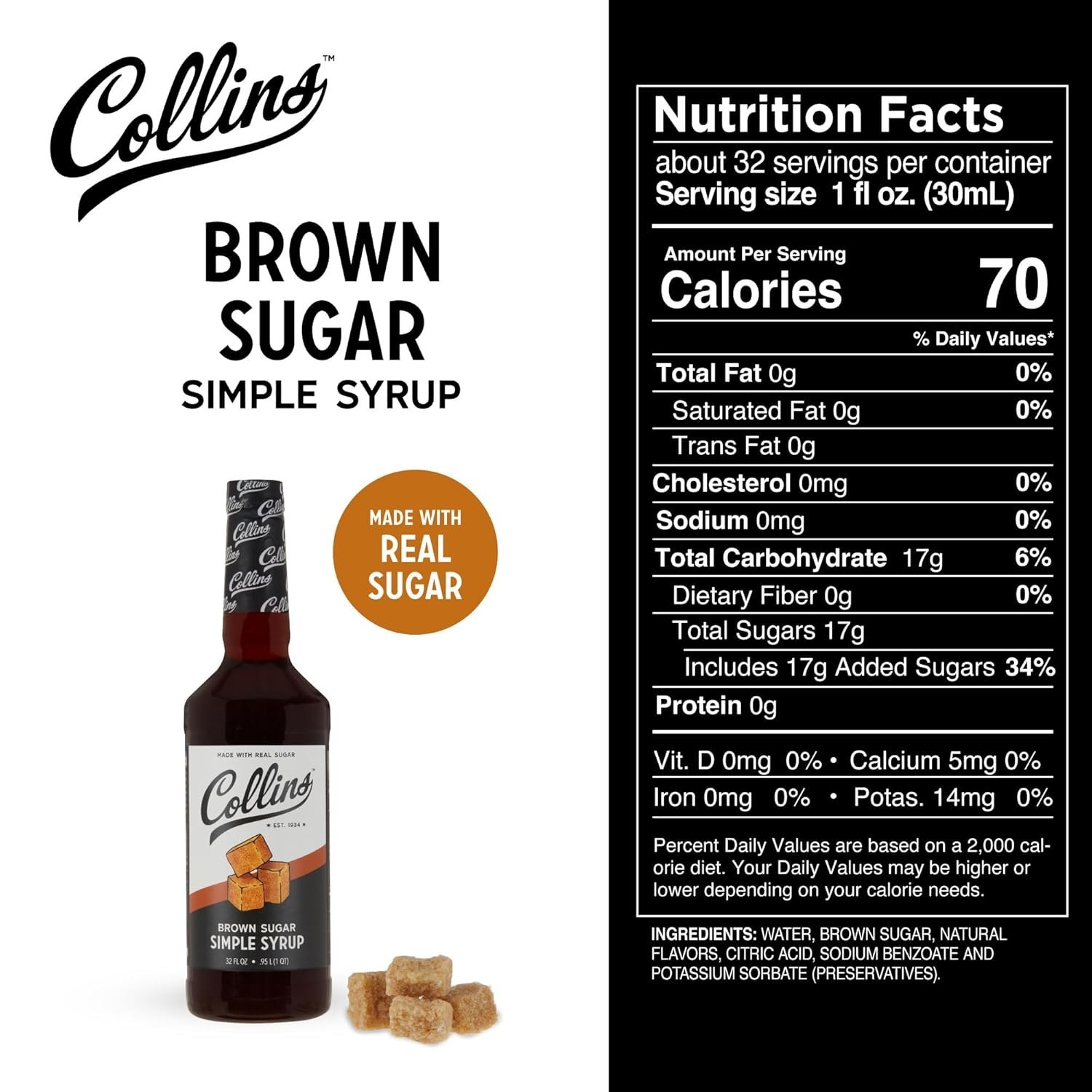 Collins Brown Sugar Syrup – Simple Syrup for Cocktails, Brown Sugar Coffee Sy…