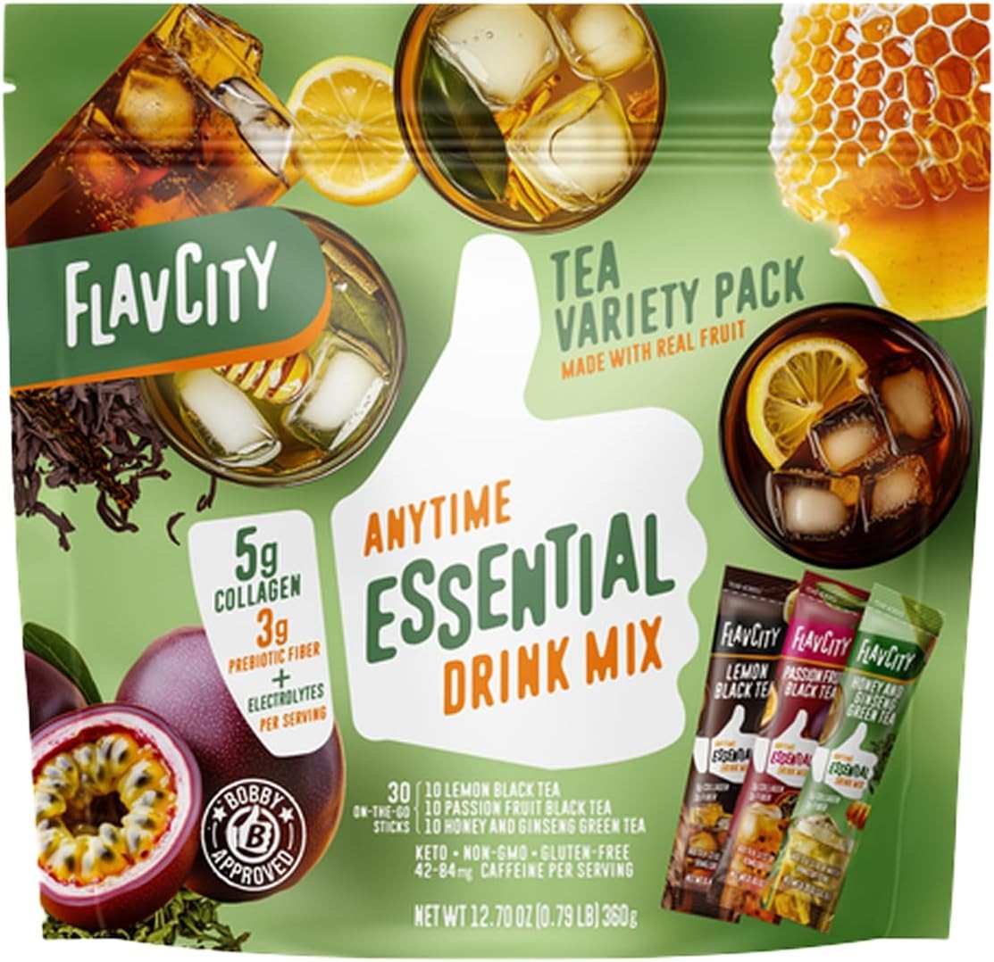 Anytime Essential Tea Variety Pack – Powder Drink Mix Packets with Collagen –