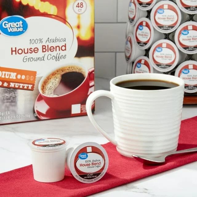 Great Value 100% Arabica House Blend Medium Roast Coffee Pods, 48 Ct