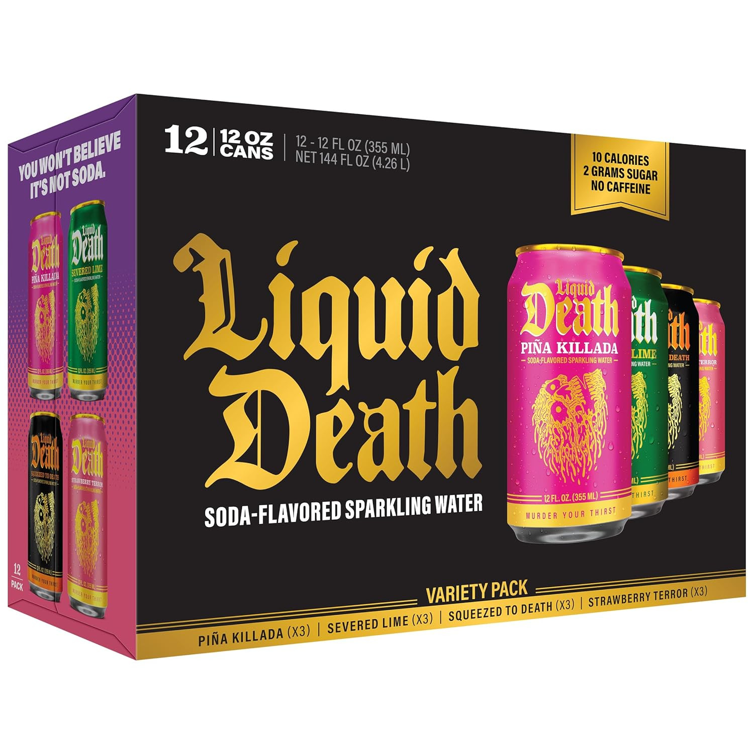 Liquid Death Soda-Flavored Sparkling Water – Modern Variety, Less Sugar*, Huge F