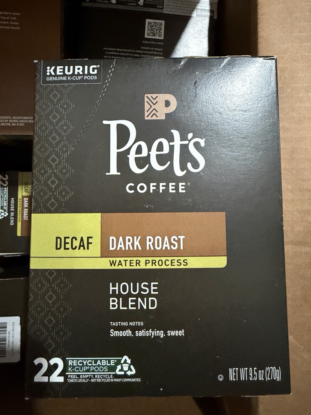 Peet’s Decaf House Dark Roast Coffee, Keurig K-Cup Pods, 22 Count