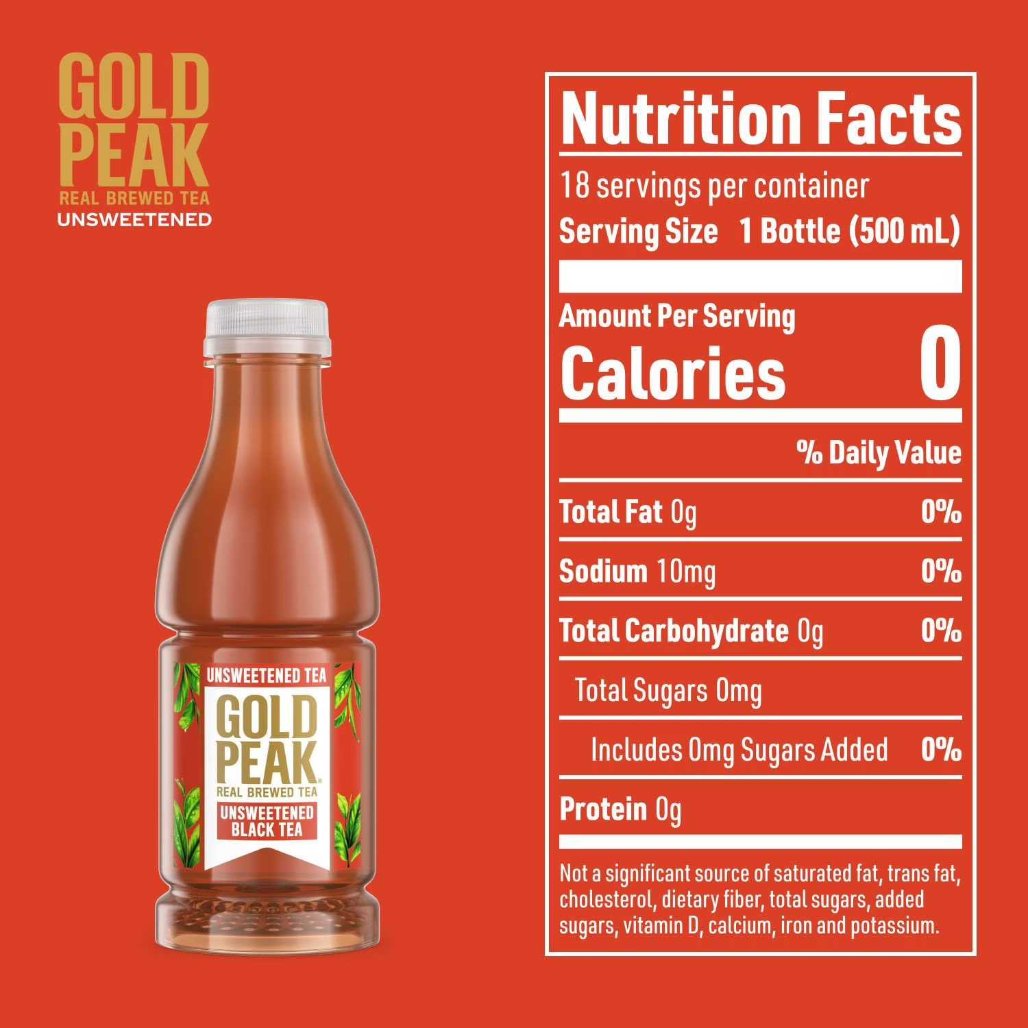 Gold Peak Unsweetened Tea 16.9 fl oz Bottles, 18 Pack – Ready to Drink.