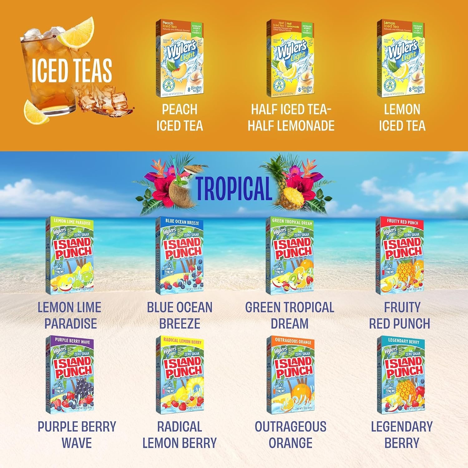 176ct Sugar Free Drink Mix Packets – 20 Flavors Variety Pack