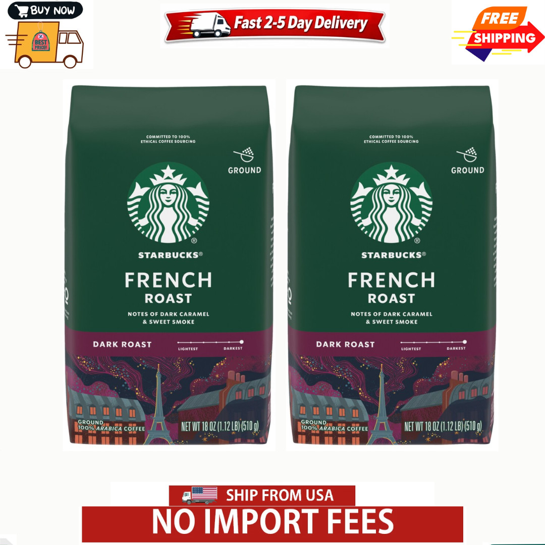 2 Pack Starbucks Ground Coffee, French Roast Dark, 18 oz
