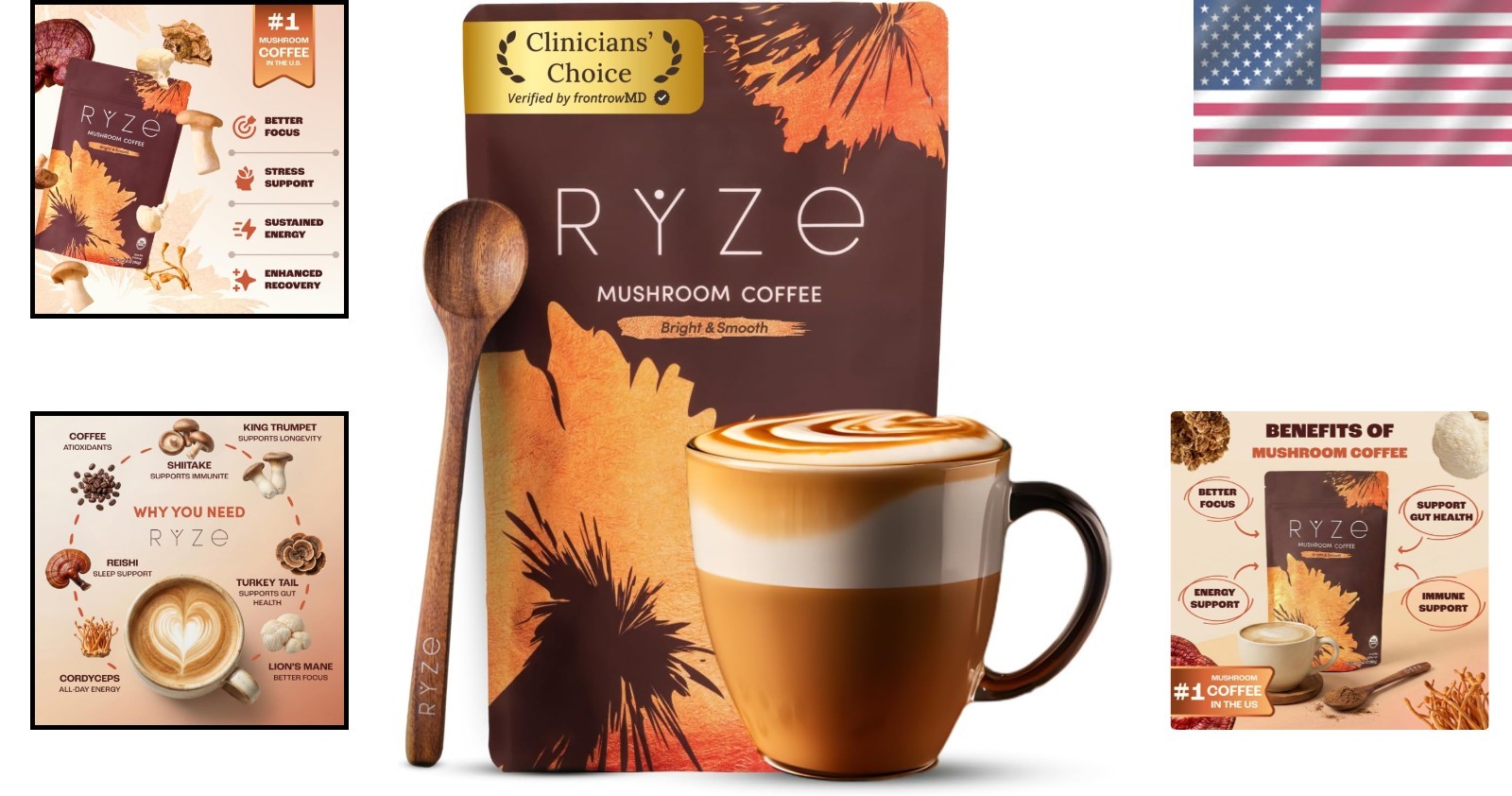 Adaptogenic Medium Roast Coffee with 6 Mushrooms for Energy & Immunity- 30 Pack