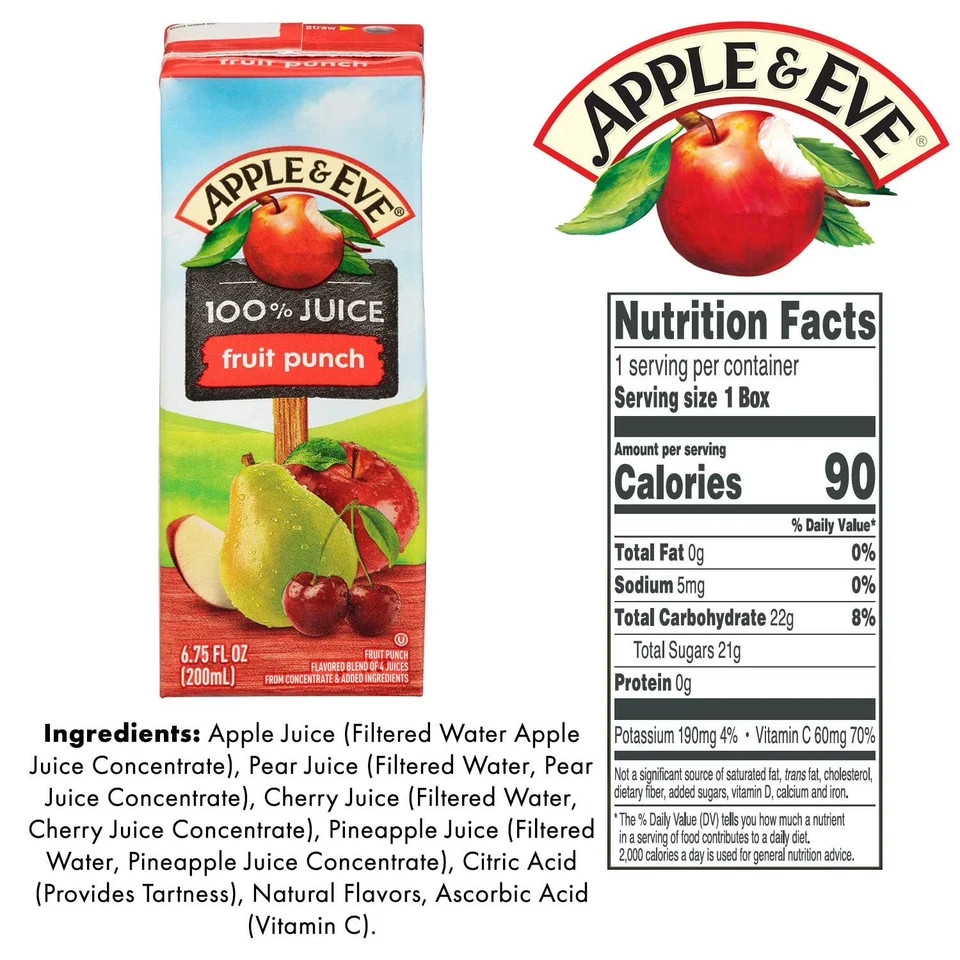 Apple & Eve 100% Juice Variety Pack, 6.75 Fl. Oz., 36 Pk.