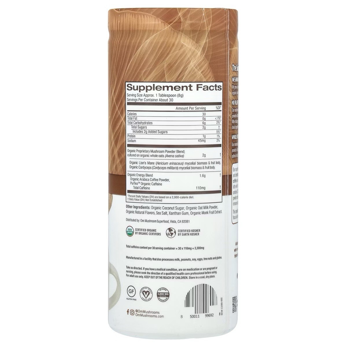 Om Mushrooms Superfood Mushroom Blend, Coffee Latte, 8.47 oz Organic