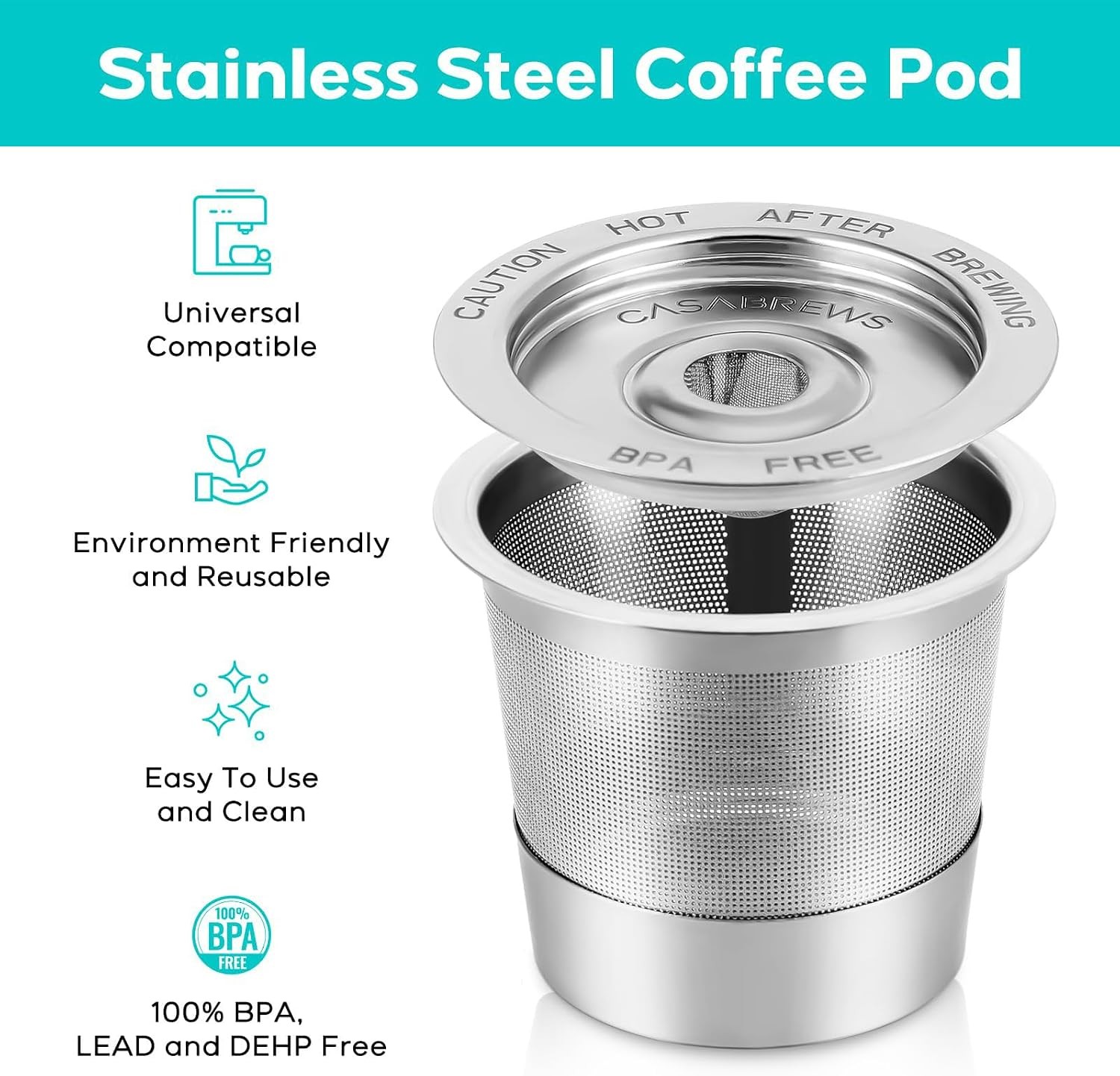 CASKF01 Reusable K Cups Coffee Pods for Keurig, Universal Stainless Steel