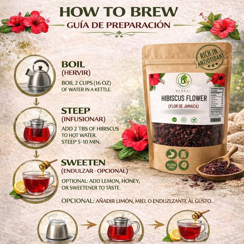 Flor de Jamaica – 4 oz Dried Hibiscus Flowers–Loose Leaf Herbal Tea Bexpertsusa