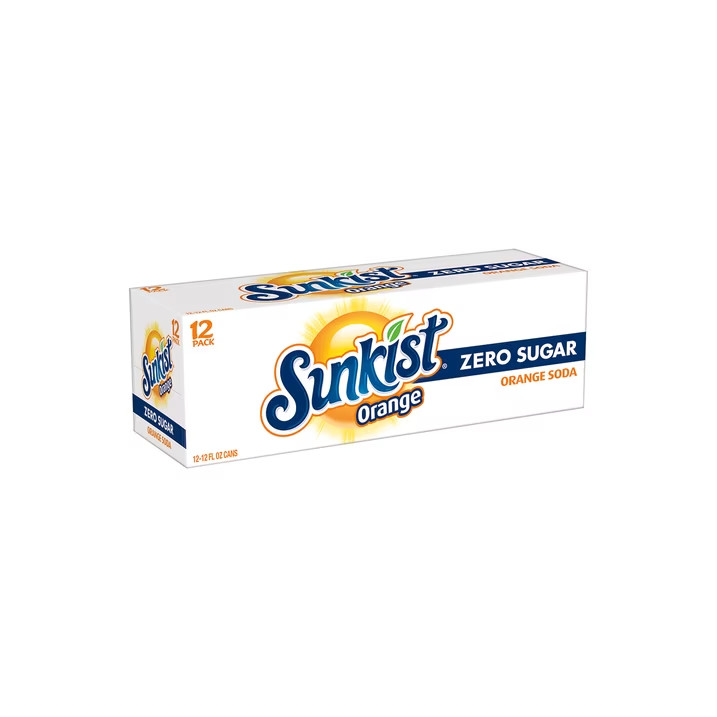 Sunkist Zero Sugar Orange Soda Pop, 12 fl oz, 12 Pack Cans Free Shipping