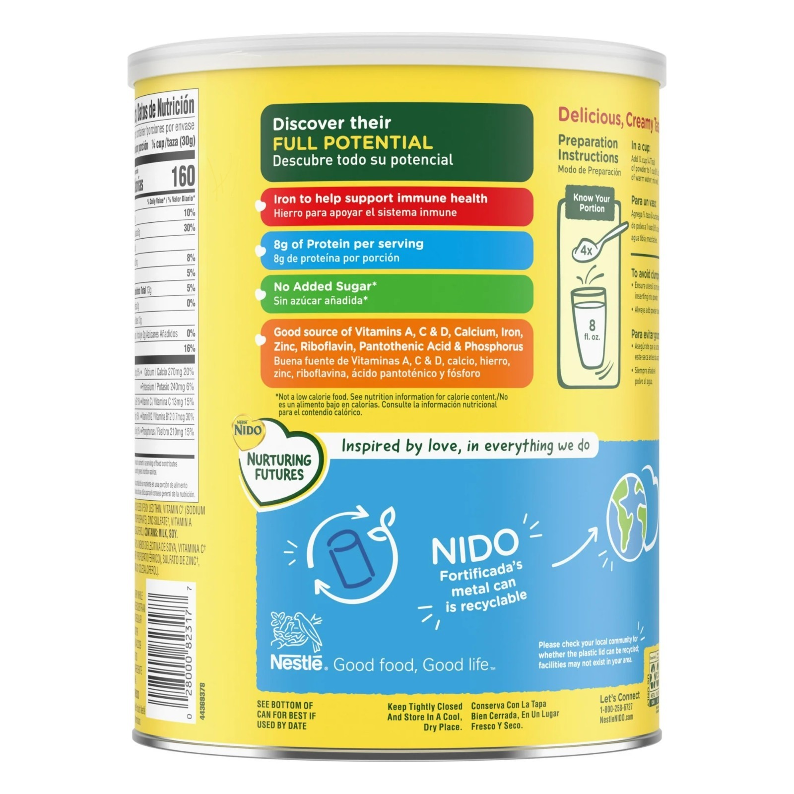 Nestle Nido Fortificada Powdered Drink Mix, Dry Whole Milk Powder, 56.4 oz