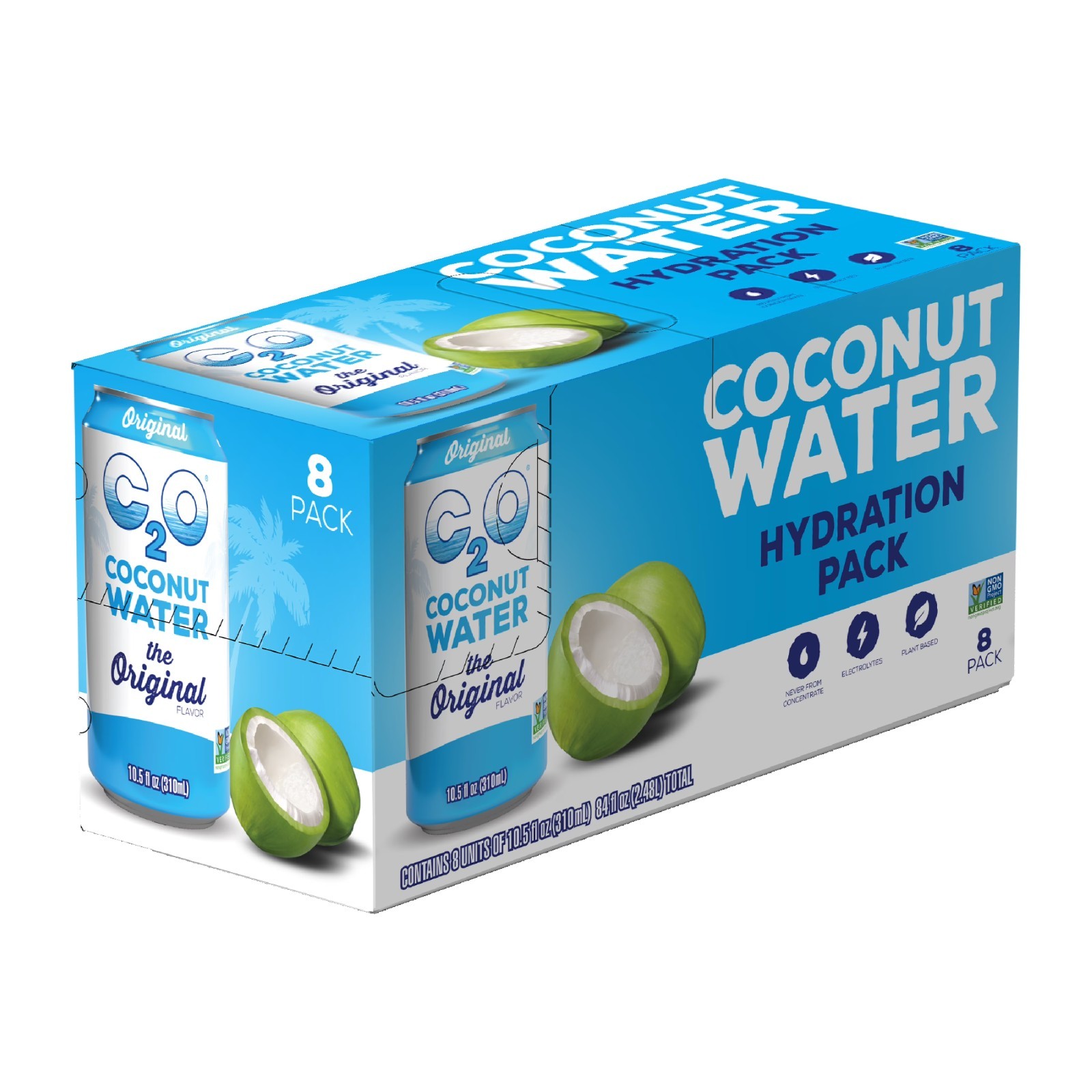 C2O Pure Coconut Water, Coconut Water Hydration Pack, 10.5 fl oz, 8 Pack.