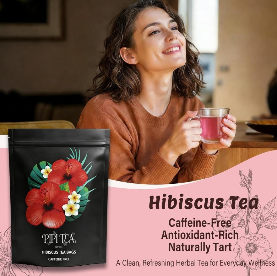 PiPi Tea Organic Hibiscus Tea Bags Herbal Tea Rich in Antioxi 30 Caffeine Free