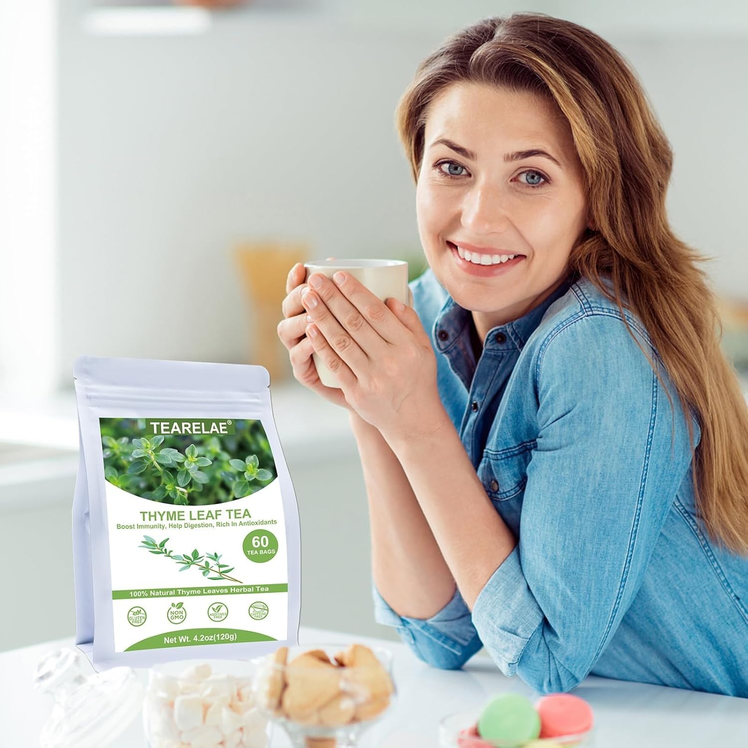 Organic 60 Count Thyme Tea Bags – Aid Digestion & Enjoy Anytime, Caffeine-Free