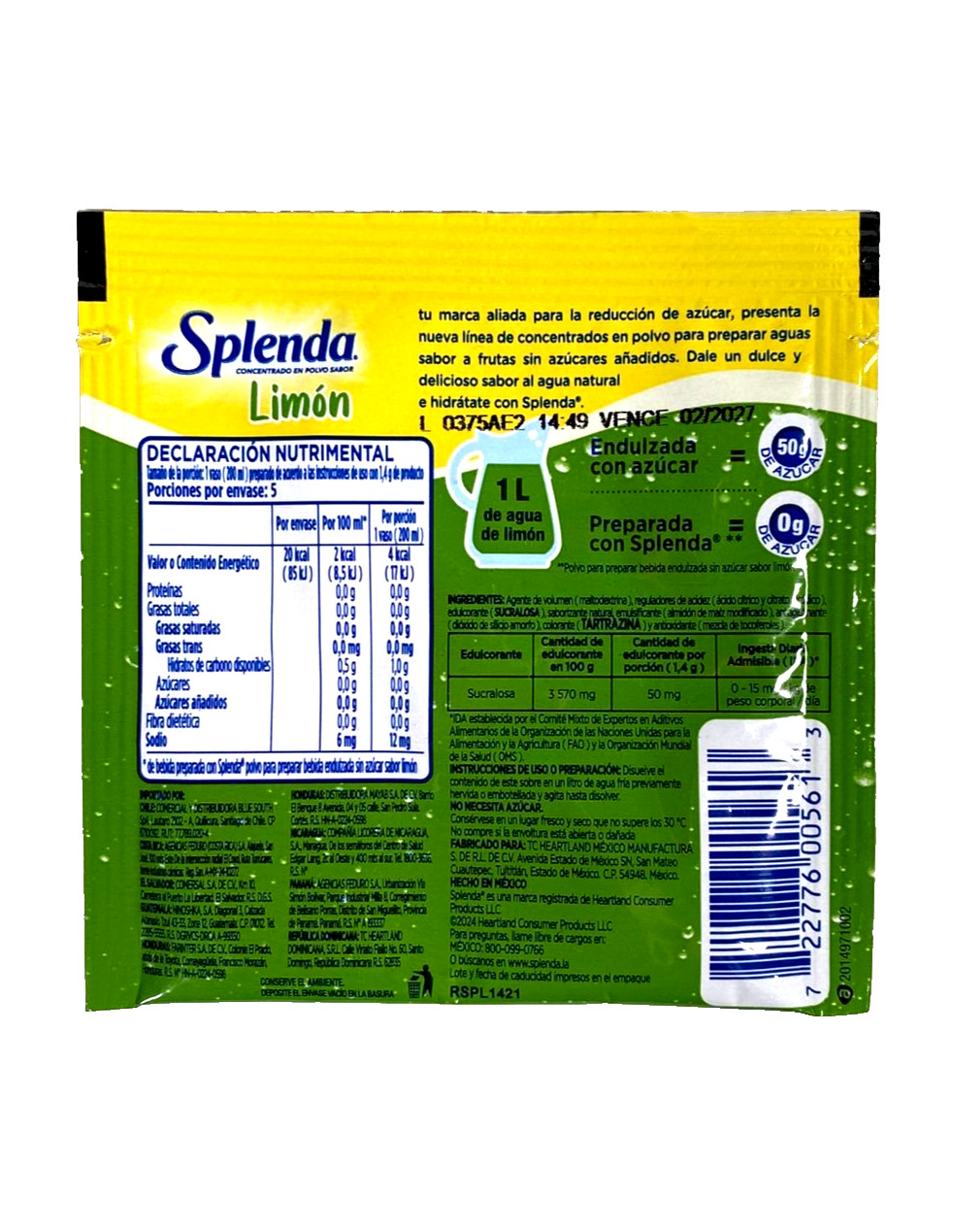 12-Pk Splenda Limon Powdered Drink Mix 7gr/.24oz