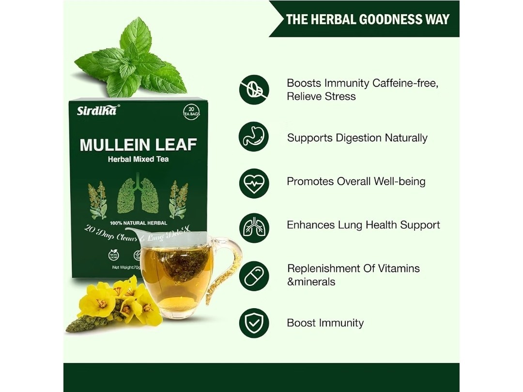 Sirdika Mullein Leaf Herbal Mixed Mint Tea Bags 20 Ct Caffeine Free Non-GMO