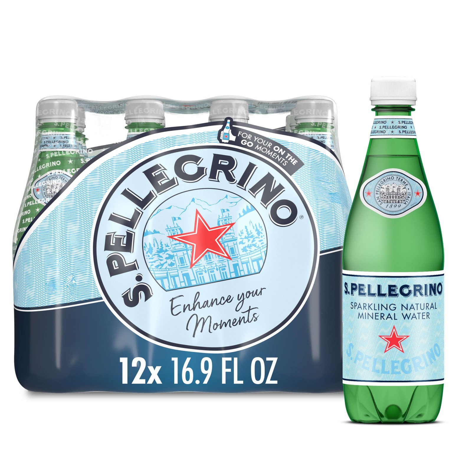 S.Pellegrino Sparkling Natural Mineral Water, Plastic Bottles, 16.9 Fl Oz (Pa…