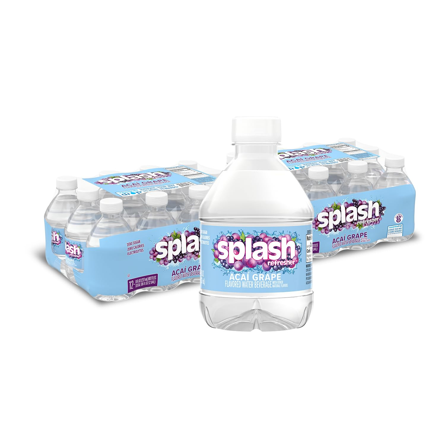Flavored Water Bottles Acai Grape Flavor 24 Pack Ready to Drink Beverage