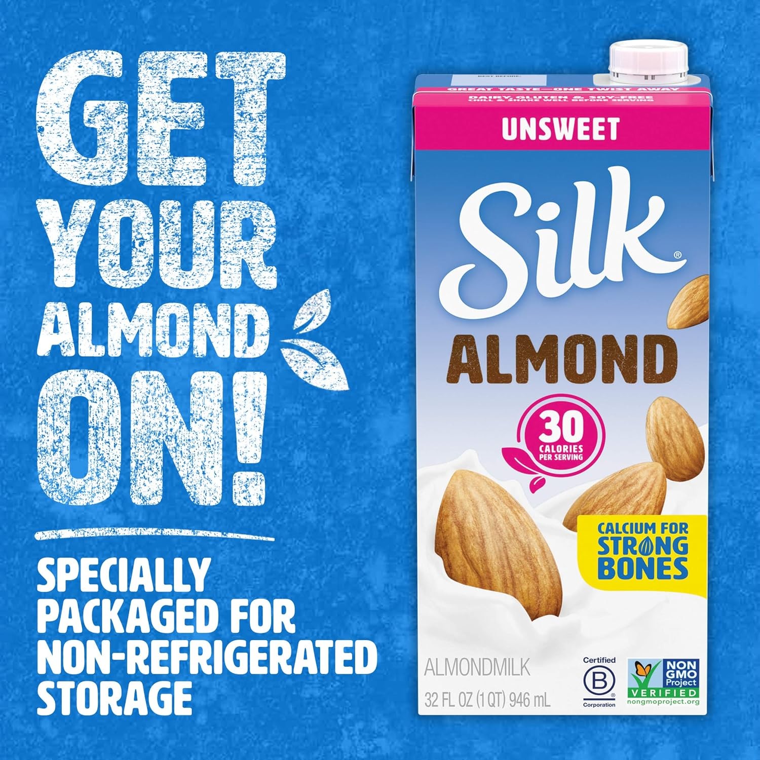 Shelf Stable Unsweetened Almond Milk 32 Fl Oz 6 Pack Non GMO Vegan Dairy Free