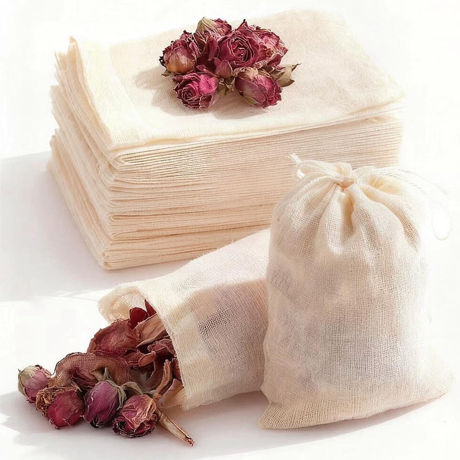 60Pcs Reusable Tea Bags for Loose Leaf Tea, 3x4inch Sachet Bags Empty, Unbleache