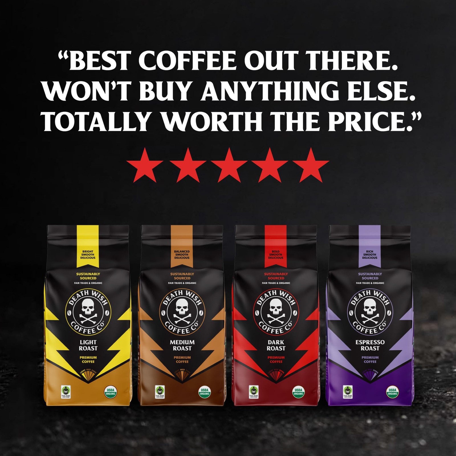 Death Wish Coffee, Organic and Fair Trade Dark Roast Whole Bean Coffee, 16 oz