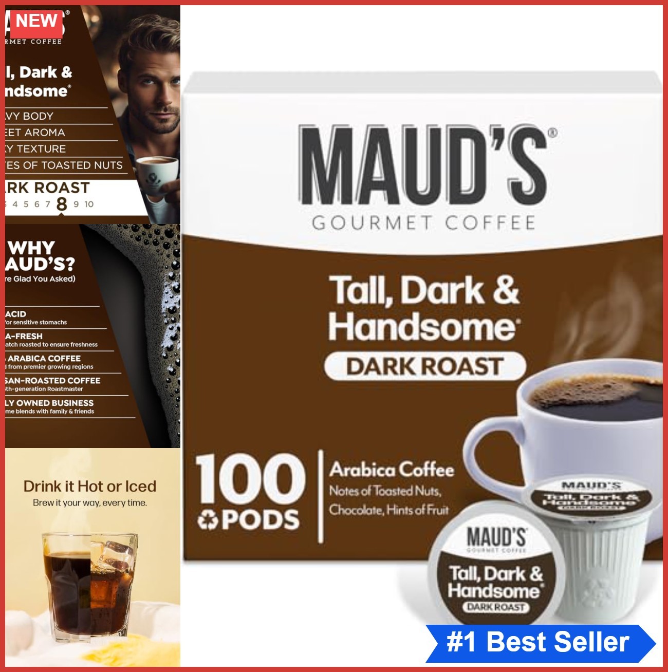 Dark Roast Coffee Pods 100 Count Single Serve Arabica Kosher Gluten Free for