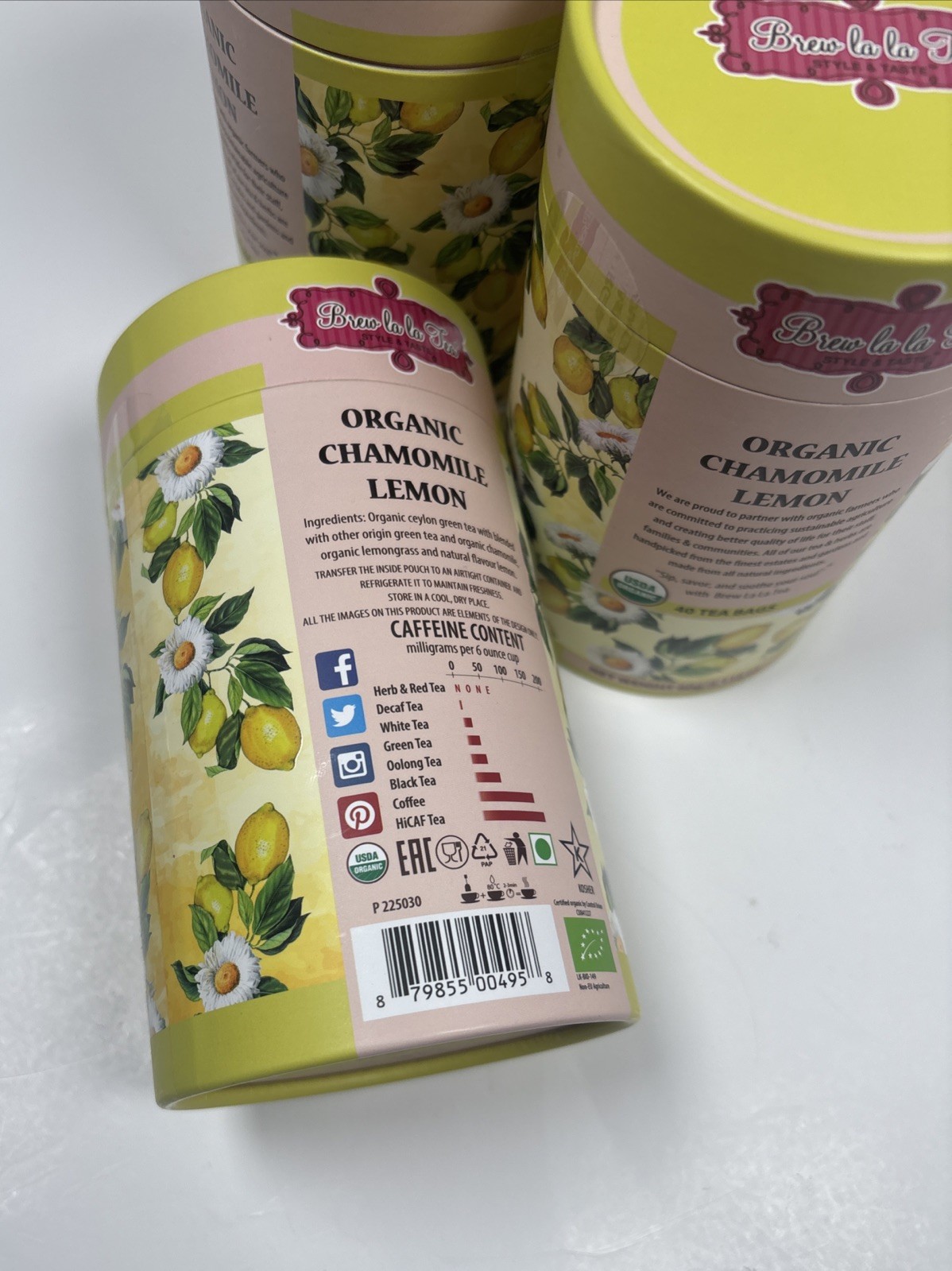 BREW LA LA 🫖 ORGANIC CHAMOMILE LEMON GREEN TEA 🫖 3 Containers = 120 Tea Bags