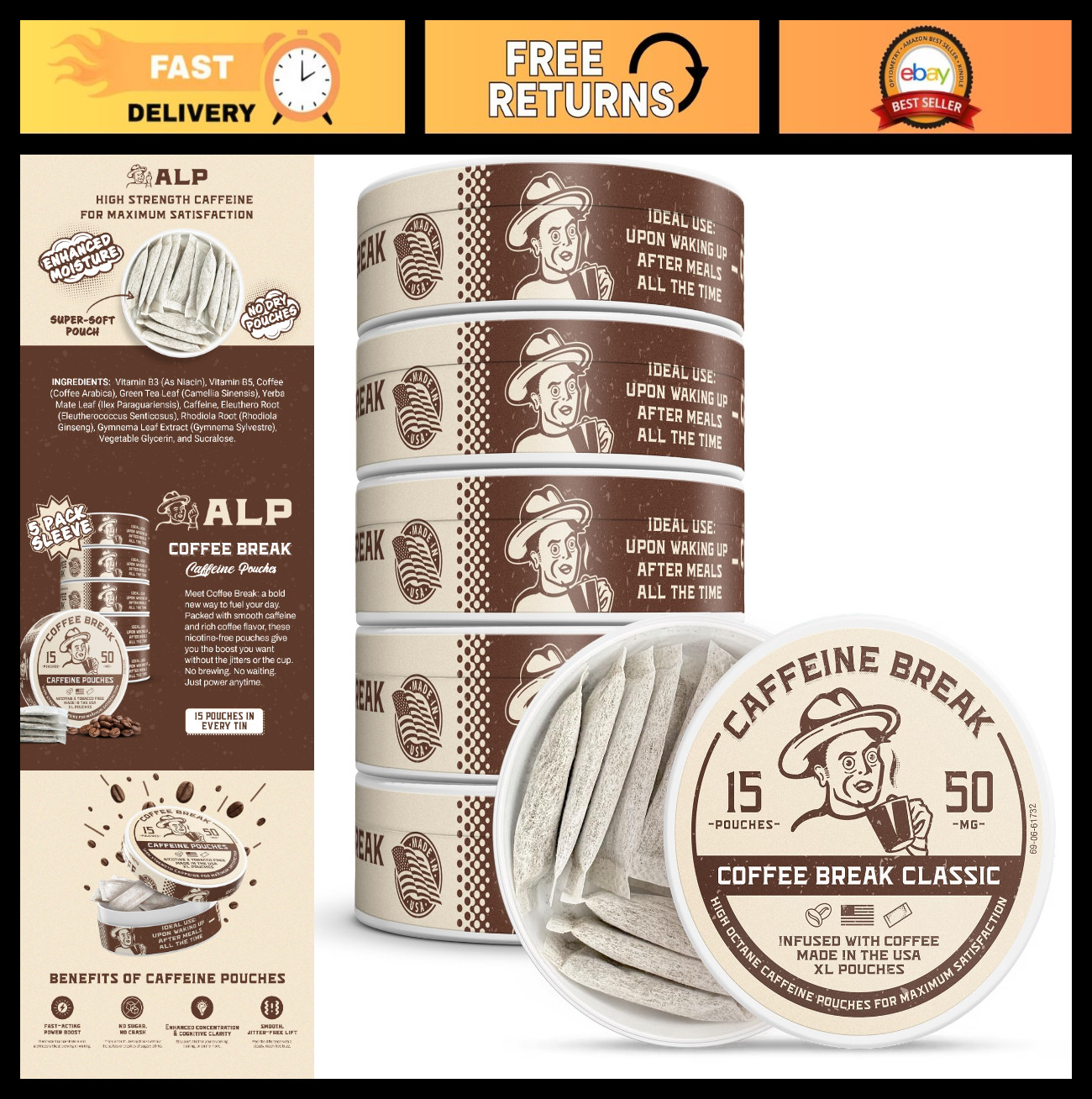 Caffeine Pouches – Smooth Coffee Flavor – Bold Energy Anytime – 50mg Caffeine –