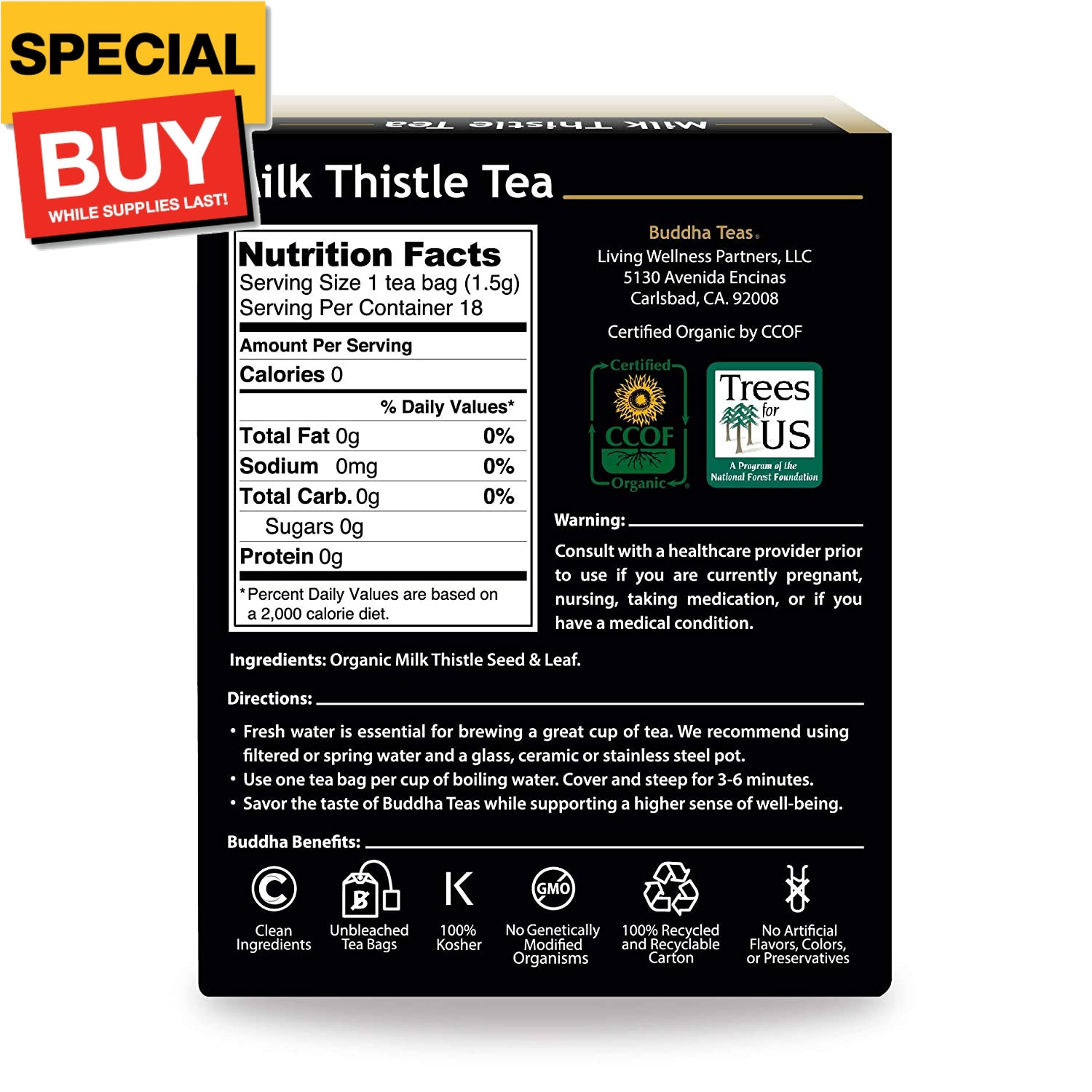 Organic Milk Thistle Tea – OU Kosher, USDA Organic, CCOF Organic, 18 Bleach-Free