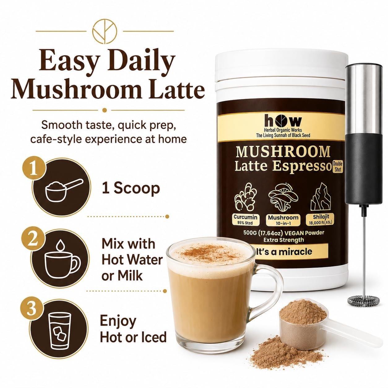 Mushroom Latte Coffee 10-in-1 Functional Mushroom Powder 500g Vegan Curcumin
