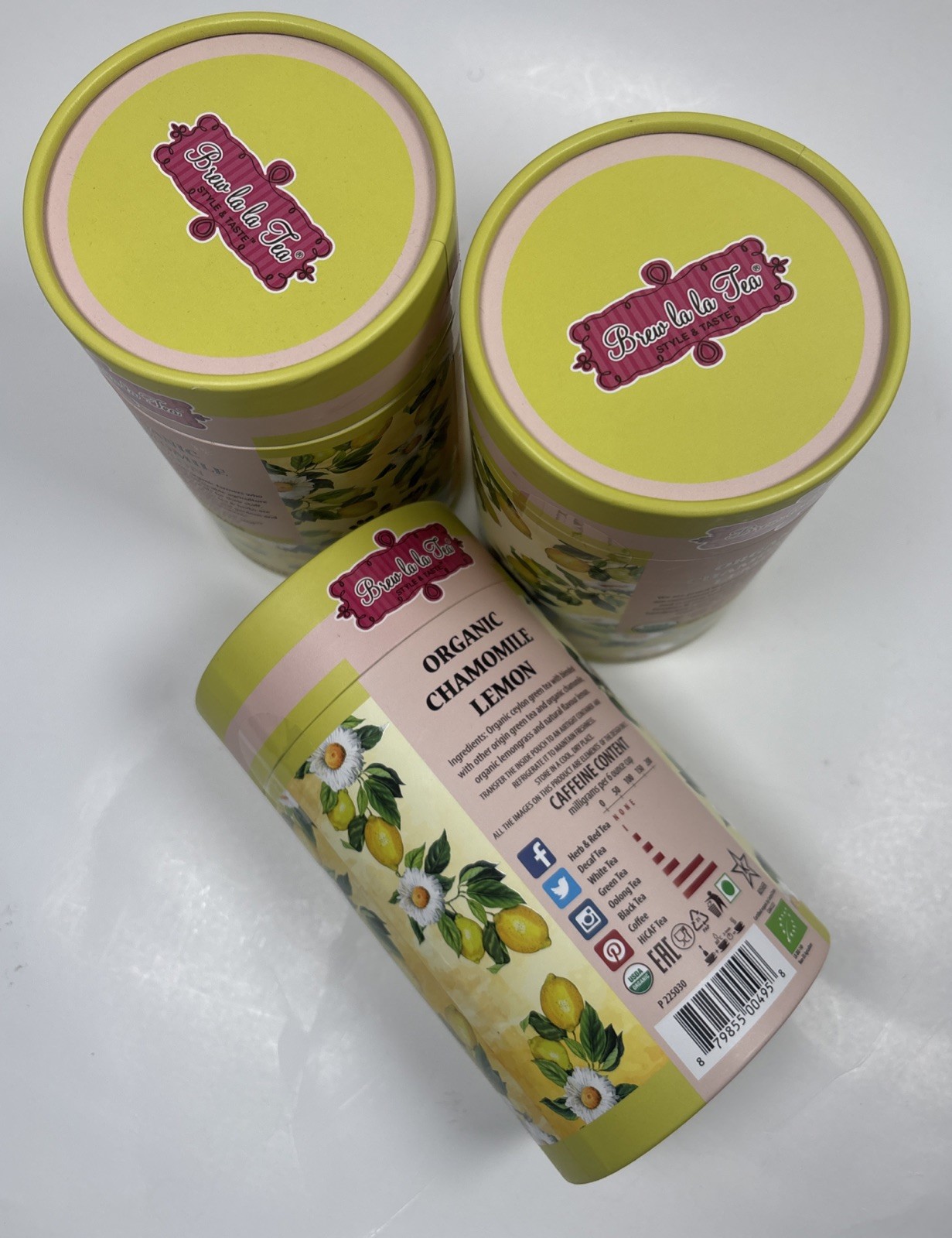 BREW LA LA 🫖 ORGANIC CHAMOMILE LEMON GREEN TEA 🫖 3 Containers = 120 Tea Bags