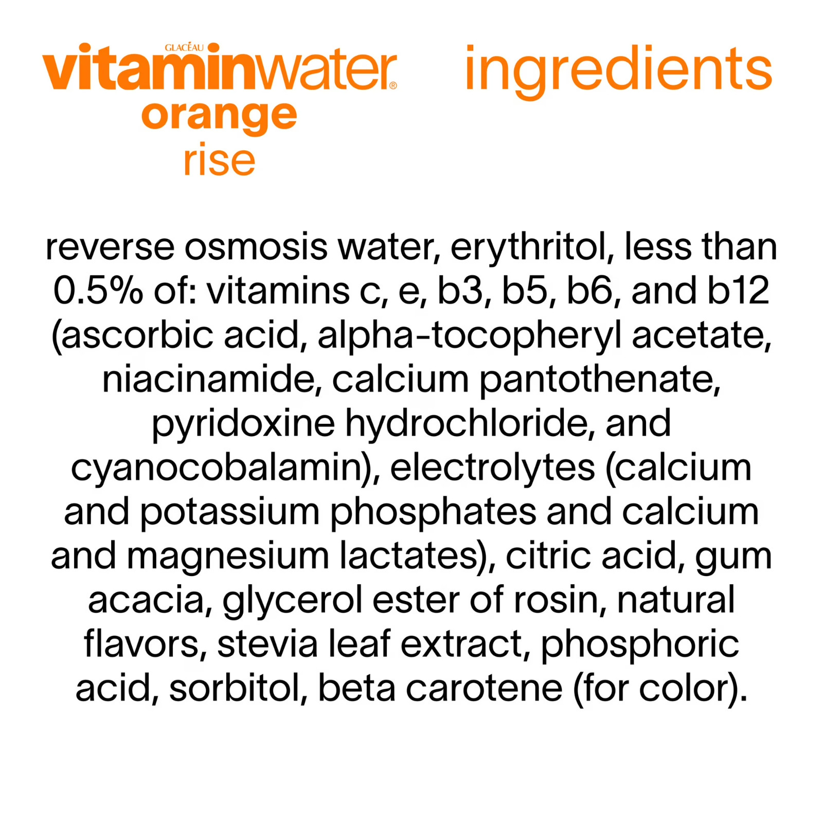 vitaminwater Rise Zero Sugar Orange Flavored Water Beverage, 16.9 fl oz, 6 Pack-