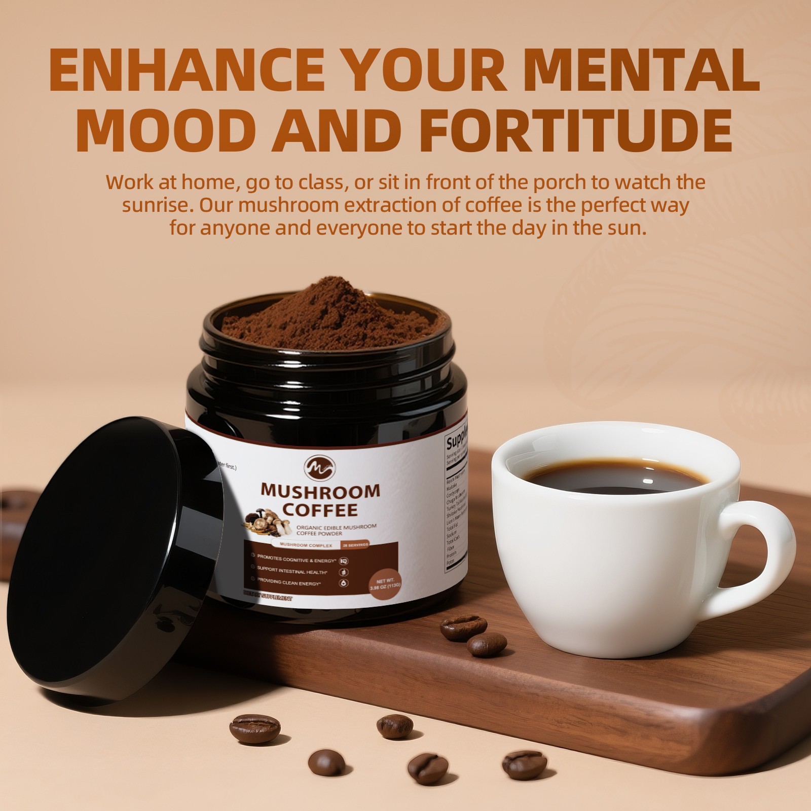 Organic Mushroom Coffee Instant Mushroom Coffee Powder Brain & Immune Boost