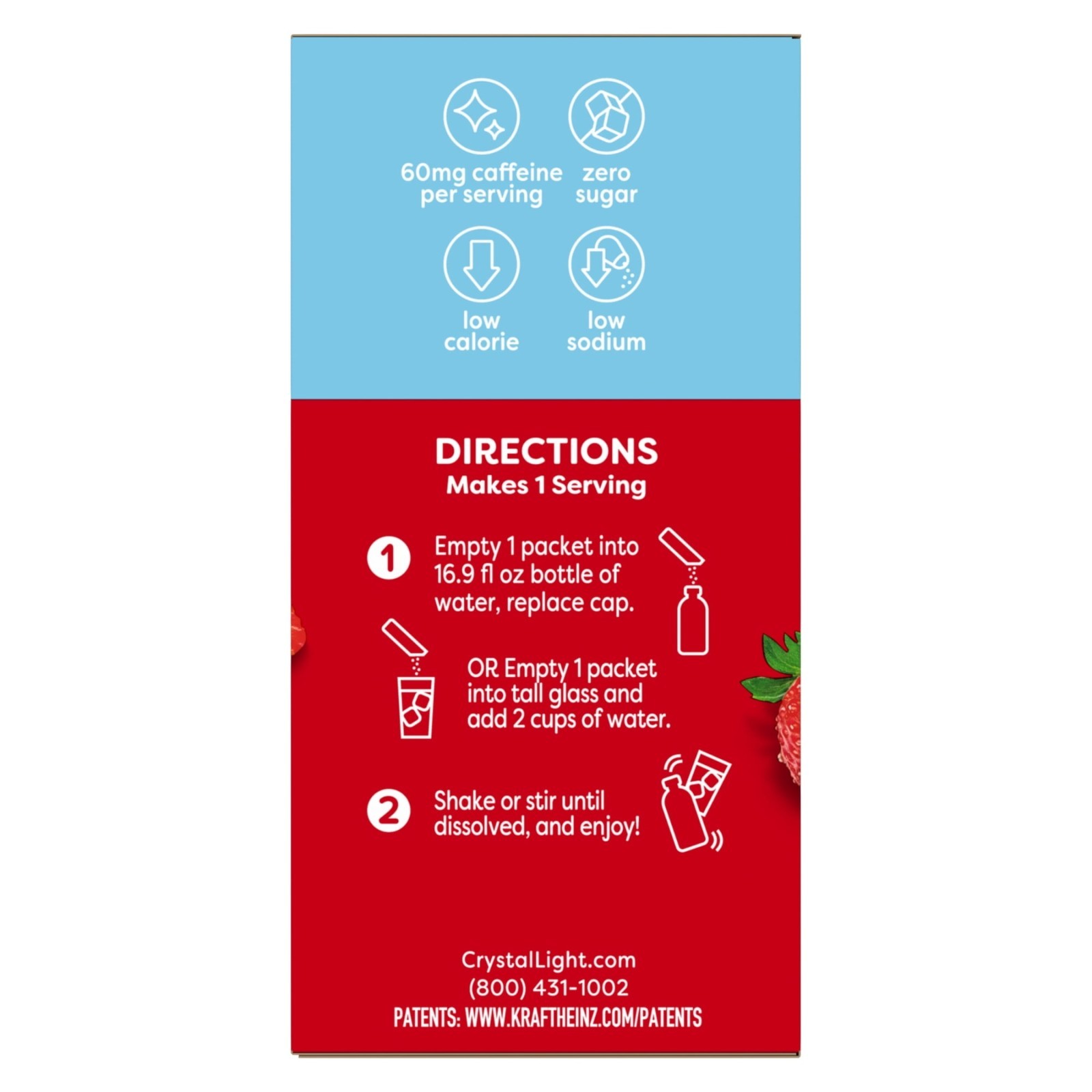 Crystal Light Wild Strawberry Sugar Free Drink Mix Singles with Caffeine, 30 ct