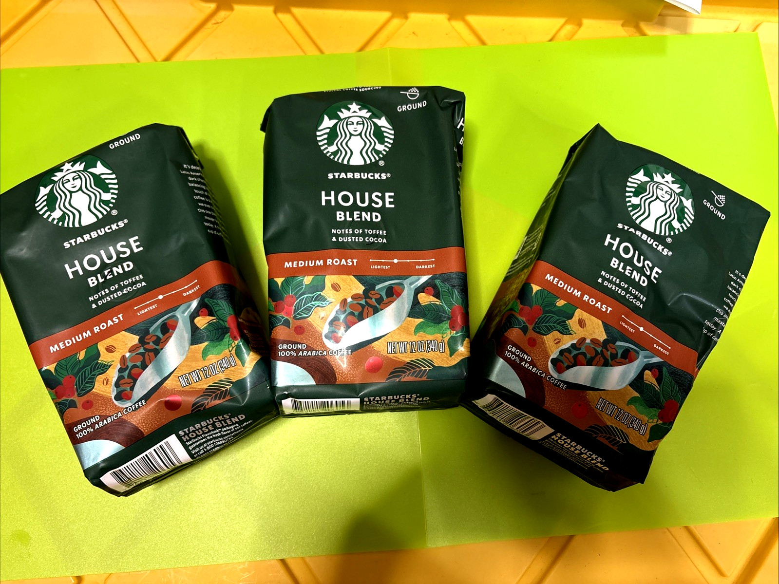 3 BAGS STARBUCKS COFFEE HOUSE BLEND ROAST GROUND COFFEE MEDIUM ROAST 36 OZ TOTAL