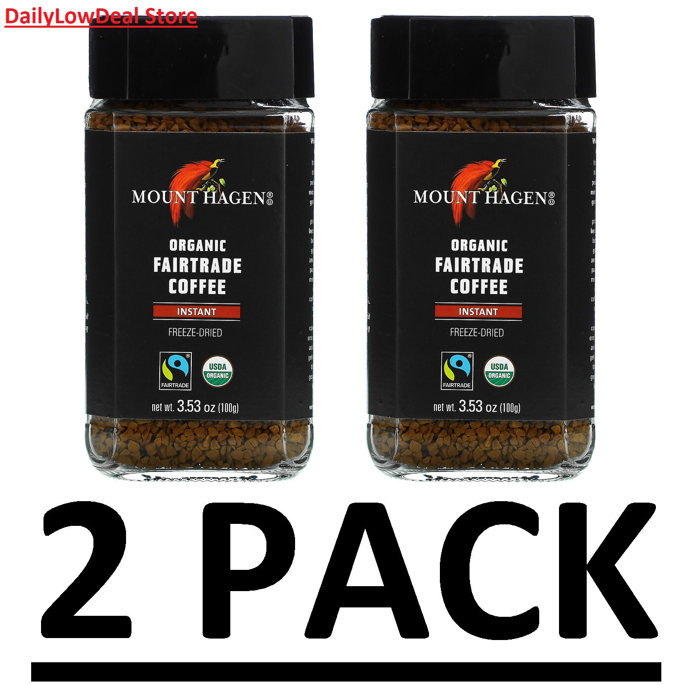 2 PACK Mount Hagen Organic Fairtrade Instant Coffee Freeze Dried 3.53 oz E: 2026