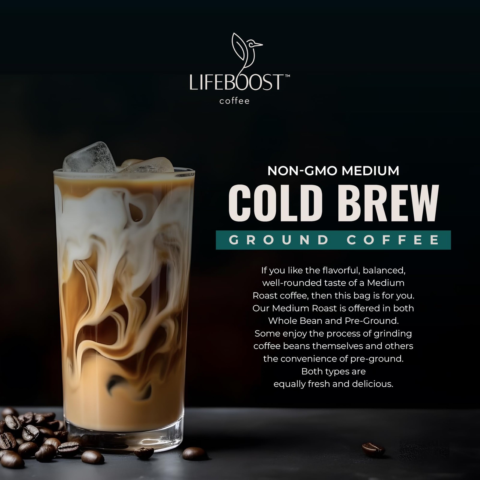Low Acid Cold Brew Coffee, Organic Coarse Ground Medium Roast, 12 oz